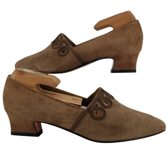 NEW Versani Italian Women's Size 6.5B Brown Suede Dress Heels Loafers Slip-ons - Picture 4 of 9